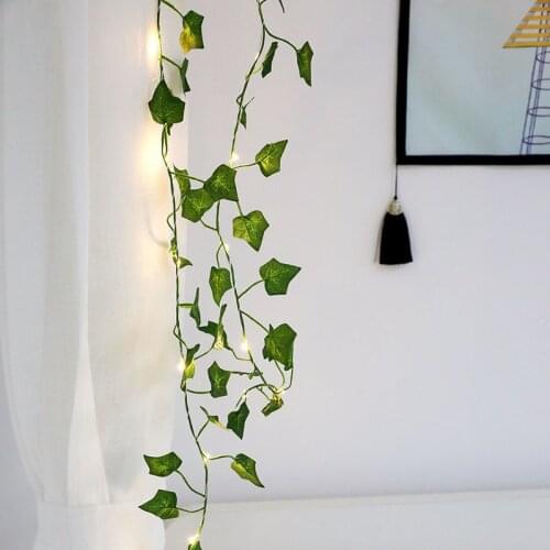 Artificial Leaves LED light Plastic Plant Wall Hanging wedding decor Fake Leaves summer Green Plant light christmas decorations