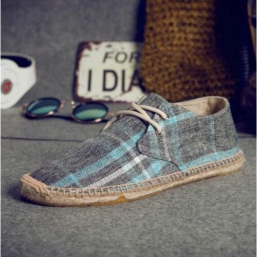 New Male nationa style Breathable Lace up casual Canvas Hemp Insole Fisherman Light Shoes Men Espadrille Flats Shoes S4-48