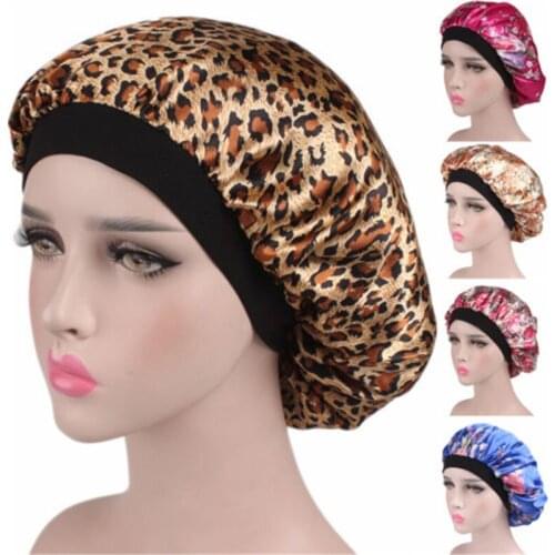 Women Adjust Women Satin Bonnet Cap Night Sleep Hair Head Cover Wide Band Elastic Hat Sleepping hats