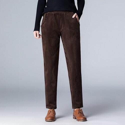 ACRMRAC Womens pants New Spring and autumn stripe High waist Slim Pleuche Harem pants Ankle-Length Pants casual pants