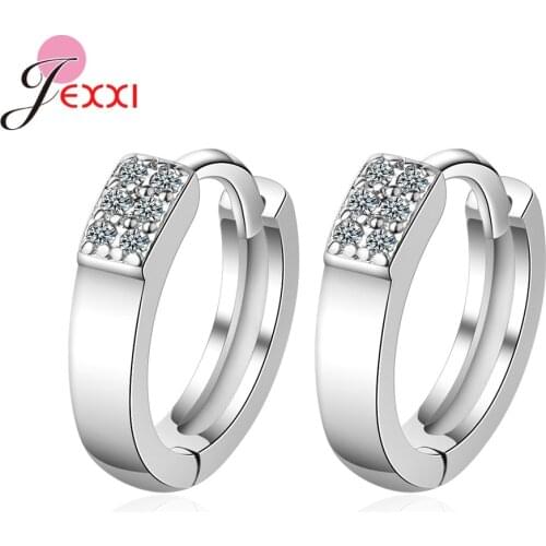 Pure S925 Sterling Silver Women Pendientes Shining Austrian Crystal Inlay Paved Loop Hoop Earrings for Wedding Engagement