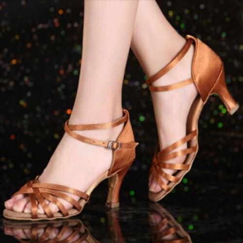 Women Latin Dance Shoes High Heels Cowhide soft bottom Black satin Sports shoe Latin Indoor Cheap Girl Practicing Great Discount