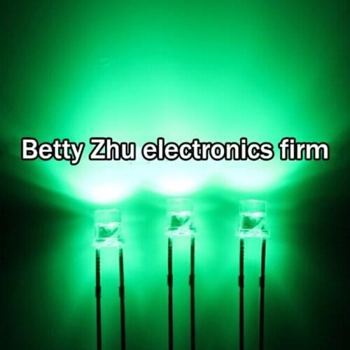 1000PCS/LOT F3 / 3mm flat head with side long-legged Transparent shell green 517-520nm line LED light-emitting diode water clear