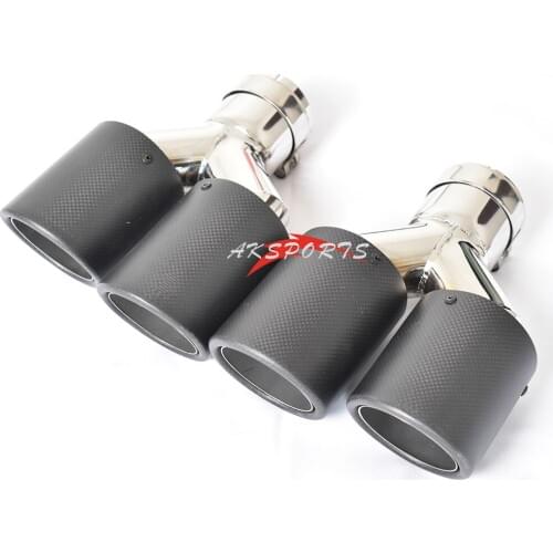 2PCS Universal Dual Matt Carbon Fiber Exhaust Tip Stainless Steel Exhaust Pipe Curly Flange Muffler Tip Tail Pipe For BMW E70