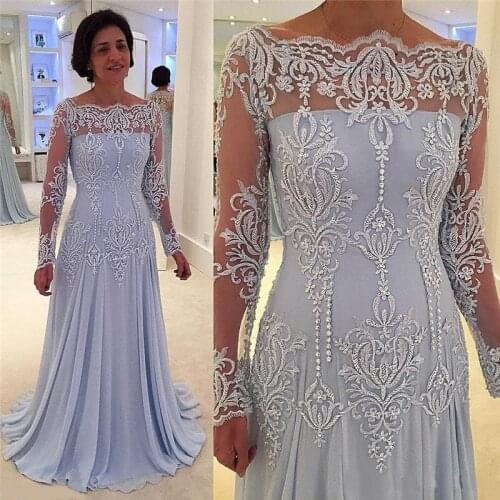 2020 Long Sleeves Formal Mother Of The Bride Dresses Off Shoulder Appliques Lace Pearls Mother Dress Evening Gowns Plus Size Cus