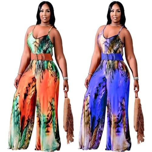 2021 Best Quality Famous Brand Women Set 2Pcs Tie Dye Sling Floorlength Pants