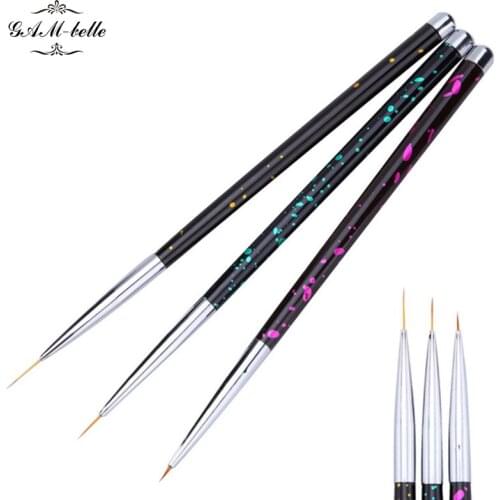 3 Size Polka Dot Metal Handle Nail Art Liner Brush Set French Wide Line Flower Grid Image DIY Drawing Painting Brushes Pen Kit