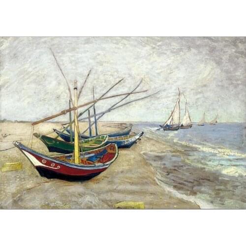 Abstract Vintage Seaside Scenery Canvas Painting Wall Art Retro Boat Picture Poster and Print for Living Room Bedroom Decoration