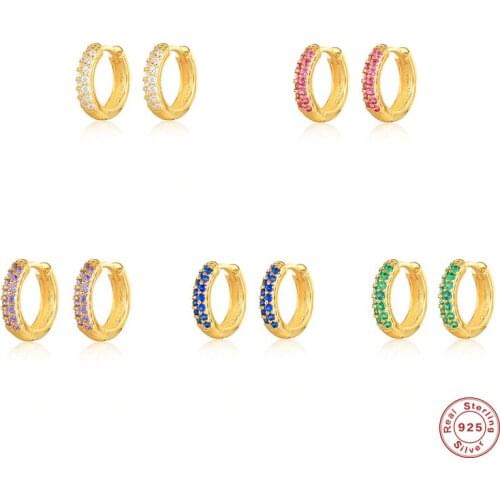 GS 925 Sterling Silver Purple Green Crystal Mosaic Thick Hoop Earrings For Women Luxury Colorful Zircon Huggie Earring Jewelry