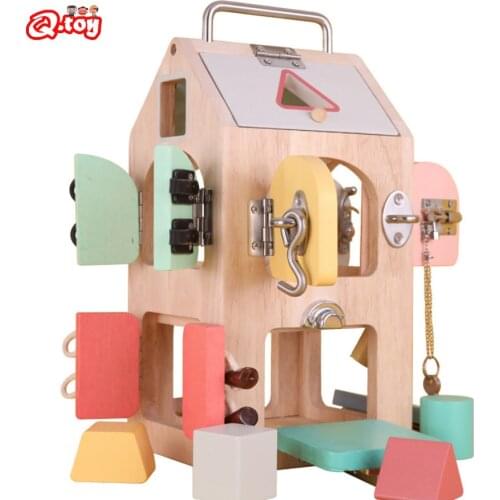 Montessori Child Busy Board бизиборд домик Activity House Educational Wooden Toys Unlocked Match Sorting Shape Learning for Kids