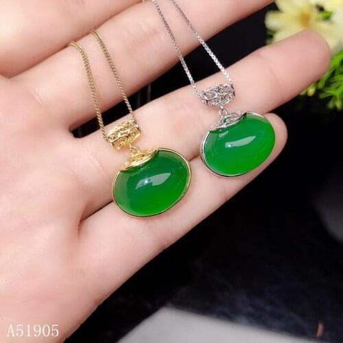 KJJEAXCMY boutique jewelry 925 sterling silver inlaid natural green chalcedony gemstone female necklace pendant new support dete
