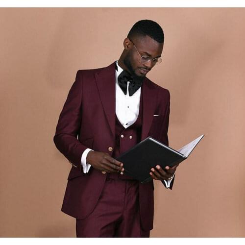 JELTONEWIN Latest Designs Burgundy Men Suits Slim Fit 3 Piece Tuxedo Prom Wedding Suits Custom Made Groom Blazer Terno Masculino