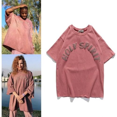 Kanye West Sunday Service Holy Spirit CPFM T Shirt Men and Women Streetwear Loose Pink T-shirt Couple Tee