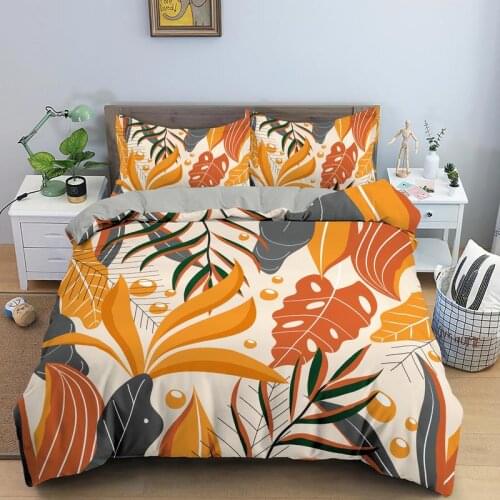 Leaves Printed Bedding Set Single Twin Full Queen King Size Duvet Cover with Pillowcase 2/3pcs s