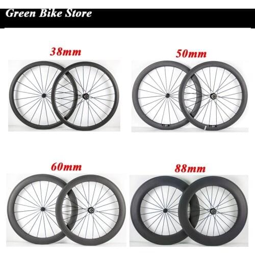 24mm 38mm 50mm 60mm 88mm Carbon Road Bicycle Wheelset Clincher with Powerway R13 Hub 494 spokes alloy nipple Carbon Bike Wheels