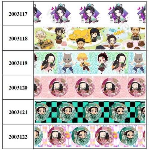 Beautiful kimetsu no yaiba Japanese Cartoon Ghost Printed 5 yards 16mm/25mm/38mm Grosgrain Ribbon for Party Decorations