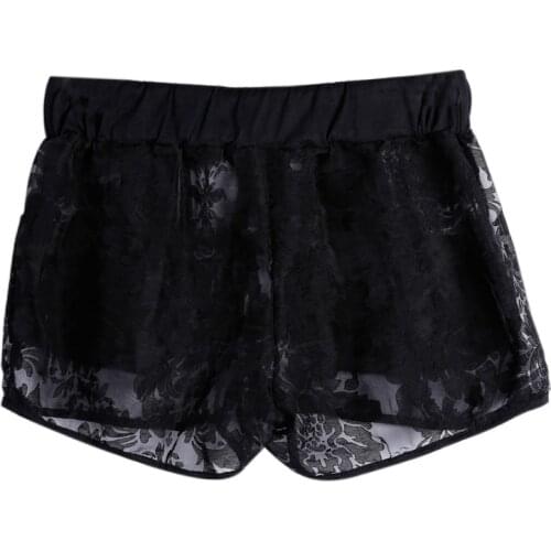 Summer Sexy Lace Sheer Panty Hollow Out Elastic Shorts Womens Drawstring Shorts Feme