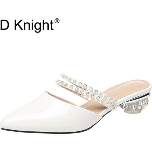 2020 Summer Crystal Women Slides High-Heeled White Blue Fashion Slippers Outdoor Leisure High Heels Slippers Mules Shoes Woman