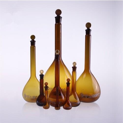 Various Capacity brown Glass Volumetric Flask with Stopper,Lab Chemistry Glassware 5ml 10 20 25 50 100 200 250 500 1000 2000ml
