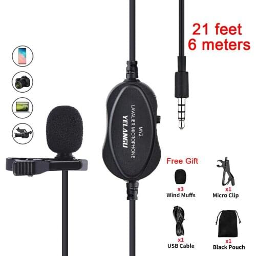 Yelangu MY2 Vlog Video Recording Lavalier Mini Condenser Lapel Microphone Mic for iPhone Android Mac and DSLR Camera Camcorder