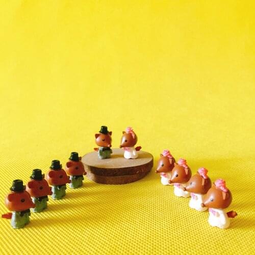 Sale~10Pcs/ fox couple/bride and groom miniatures/cute/fairy garden gnome/moss terrarium decor/figurine/bonsai/ DIY supplies