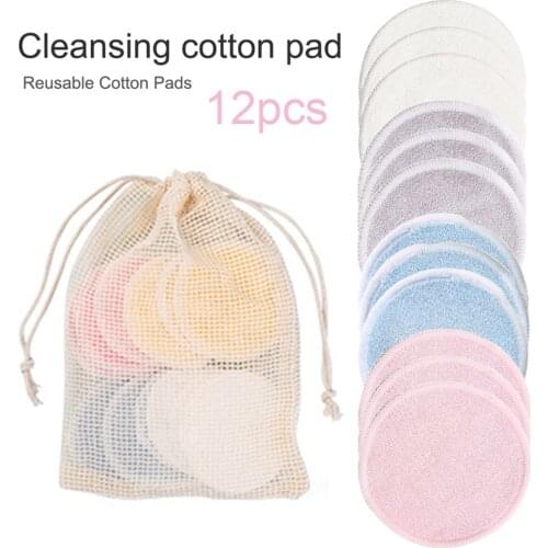 Reusable Bamboo Makeup Remover Pads Cotton 12pcs/Pack Microfiber Bamboo Washable Rounds Cleansing Facial Tools Make Up Removal