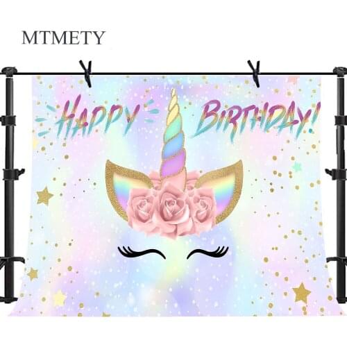 MTMETY Unicorn Backdrop for Birthday Party Pink Magic Sky Star Rainbow Newborn Baby Shower Photography Background Photo Booth