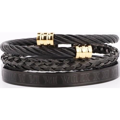 New Arrival High Quality Men Jewelry Bangle Bracelet Stainless Steel Roman Wire Twist Steel Bracelet Men