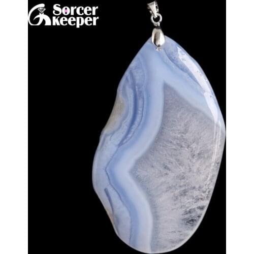 Real Natural Gem Stone Blue Chalcedony Crystal Necklace & Pendant Polished Agates Slice Beads For For Women Jewelry Making BD729