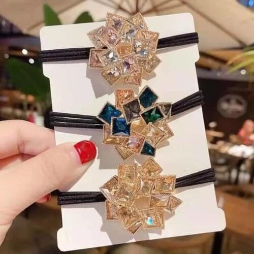 New Fashion Crystal Maze Rhinestone Hair Rope Female Rough Tie Ponytail Ins Hair Ring Net Red Tie Simple Hair Rope