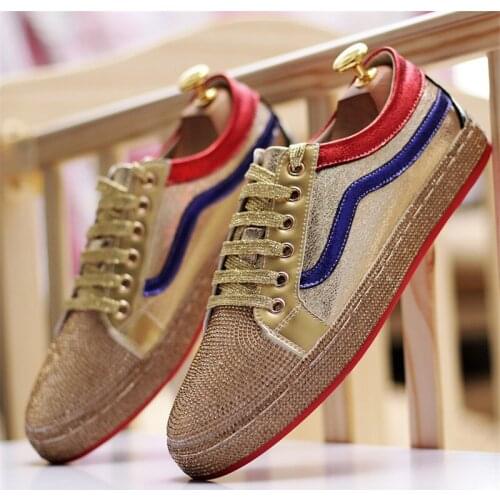 Movechain New Arrive Mens Fashion Lace-Up Casual Flats Moccasins Mens Designer Sequined Loafers Man Glitter Wedding Party Shoes