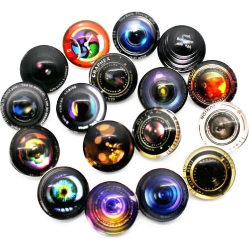 New Style Mixs 10pcs/lot Lens Of The Camera Shoot Glass Snap Button Chams Fit 18mm Snap Bracelet Necklace Pendant DIY Jewelry