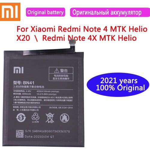 2021 years 100% Xiaomi Original Battery BN41 4100mAh for Xiaomi Redmi Note 4 MTK Helio X20 Redmi Note 4X MTK Helio X20 Bateria
