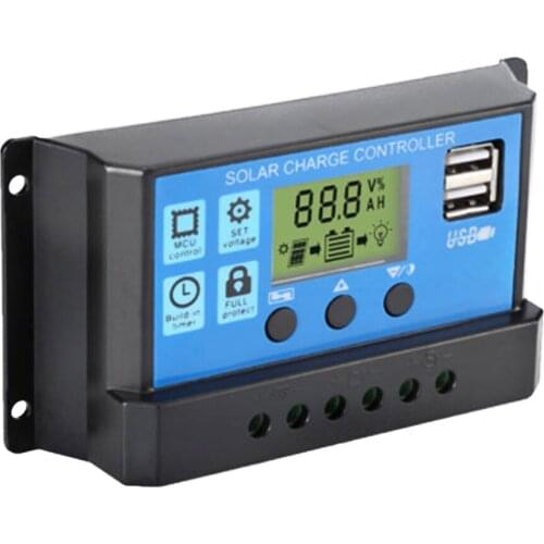 Professional Universal Solar Panel Controller Battery Charge Regulator 12V/24V Auto With Dual USB for DIY Solar Power