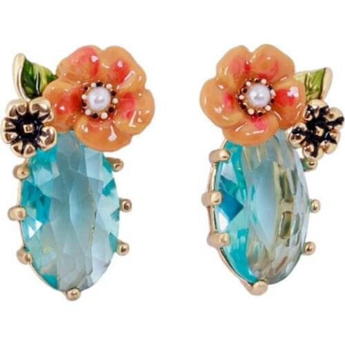 Magical Plant Series Pastoral Style Orange Flower Earrings European and American Fashion Personality Hand-painted Enamel Glaze E