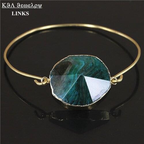Hexagon Prism Design Deep Green Natural Druzy Gem Stone Bangle Drusy Stone Bracelet Pulseras Mujer