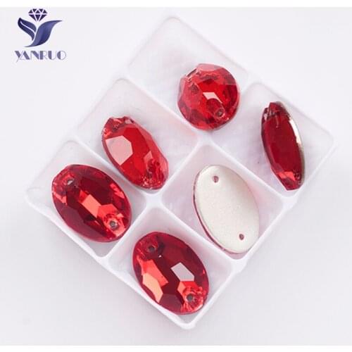 YANRUO 3210 All Sizes Lt.Siam Oval Crystal Flatback Glass Stones Rhinestone Sew On Strass For Bags Decoration