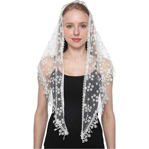 Triangle Lace Mantilla Veil Tulle Scarf Covering Church Veil for Mass Wedding Bridesmaids
