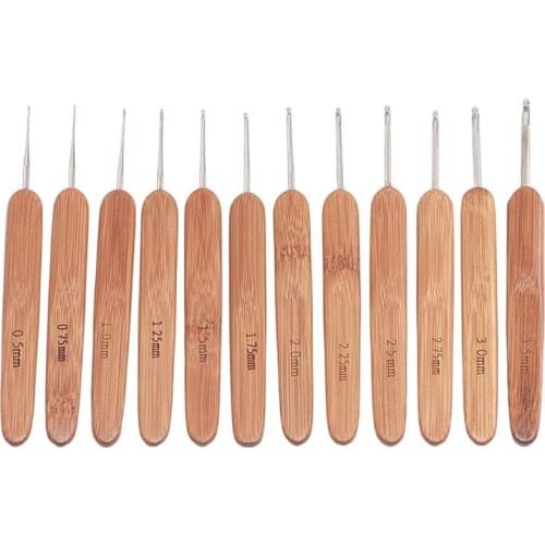 W3JE 12pcs/set Crochet Hooks Knitting Needles Wooden Handle DIY Weave Craft Weaving Sewing Tools