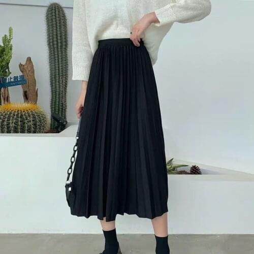 Women Vintage New Fashion Skirt Elastic High Waist Pleated Leisure Retro Skirt Female Streetwear Luxury Faldas Clothes