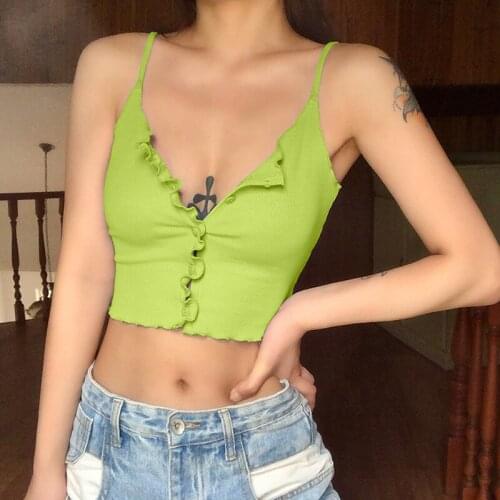 Elegant laciness camisole female pure sleeveless spaghetti strap 2021 kpop simple street casual tank top