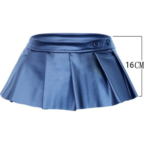 Women Ladies Micro Mini Skirts Bodycon Dance Club Skirt Adjustable PU Leather A-Line MINI Skirt Low Rise Waist Ruffled Pleated