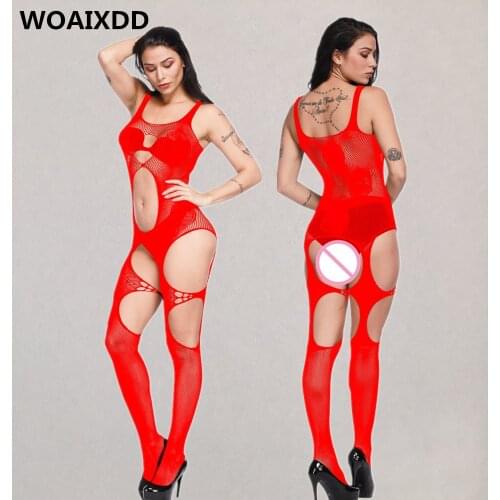 Women Sex Clothes Transparent Open Crotch Body Stockings Sexy Fishnet Bodysuit Mesh Hollow Out Teddy Lingerie Erotic Costumes
