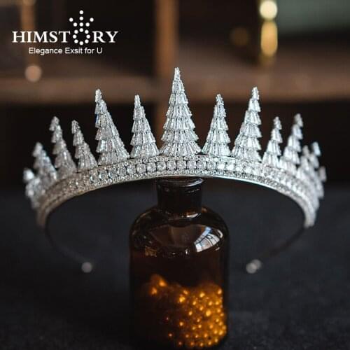 Himstory New Zircon Tiara Silvery Royal Bride Wedding Dressing Crown Princess Hair Accessories Headwear Women Hair Jewelry