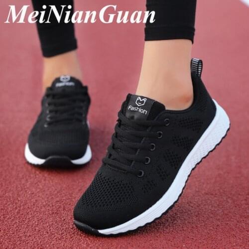 Plus Size Womens Running Shoes Ladies Spring Autumn Black Sneakers Lace Up Women Flat Shoes Female Air Mesh Casual Sneaker L20