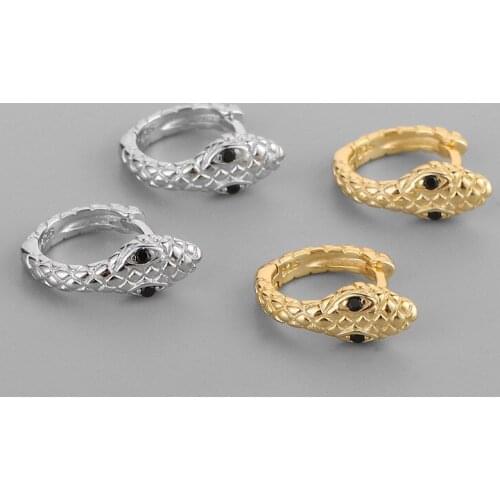 VENTFILLE 925 Sterling Silver Small Snake Hoop Earrings for Women Black Zircon Punk Design Jewelry Gifts Wholesale