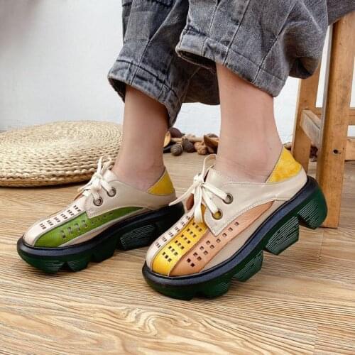 YourSeason Ladies Mixed Colors Lace Up Platform Heels Shoes 2021 New Concise Handmade Women Vintage Genuine Leather Pumps