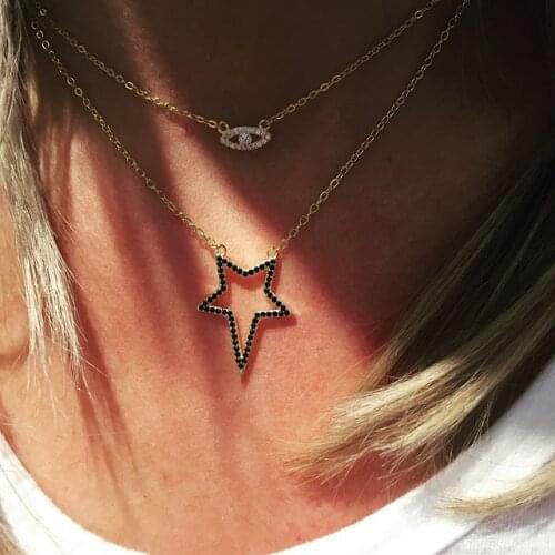 2021 High Quality 925 Sterling Silver Delicate Black CZ Necklaces Shiny Star Pendant Necklaces Sexy Women Girls Fashion Jewelry
