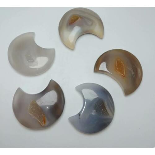 1pc 45-55g Natural crystal cave agate hand-carved, beautiful moon shape crystal carving, crystal Christmas gift Christmas Eve