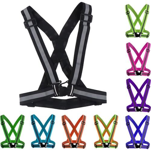 1pc Safety Adjustable Safety Reflective Visibility Striped Vest Jacket Highlight For Night Riding Cycling Sports